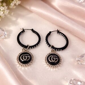 Black Rhinestone Hoop Earrings